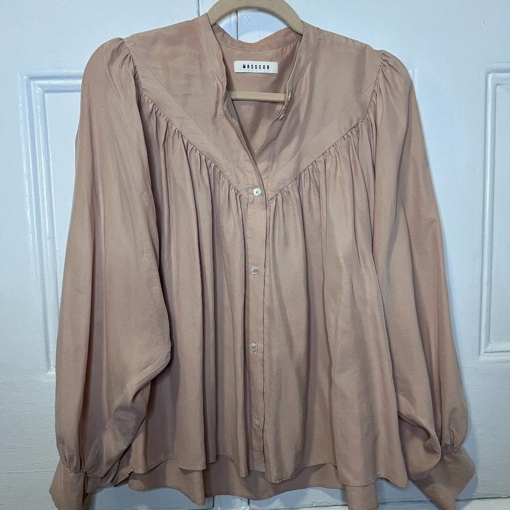 Masscob 100% Silk Blouse - Balloon Sleeves in Blush Pink